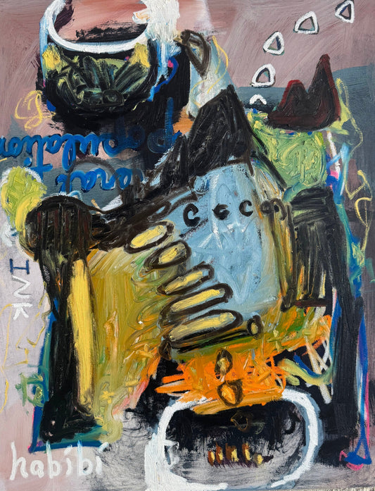 Pirate, 2026, abstract painting by Christina Habibi, acrylic, spray paint and oil on canvas.